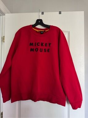 Disney Red Sweatshirt with Black 'Mickey Mouse' Appliqué